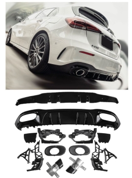 Heckdiffusor und Auspuffblenden (BLENDEN SCHWARZ) für Mercedes A-Klasse W177  Kompaktlimousine (Hatchback)  2018-