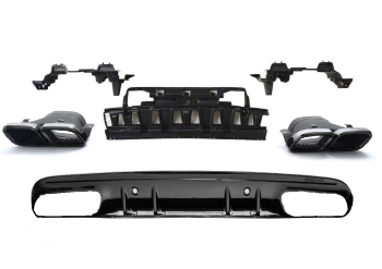 HECKDIFFUSOR + AUSPUFFBLENDEN (SCHWARZ) IM C63 AMG OPTIK FÜR MERCEDES A205 C205 Coupe Cabrio