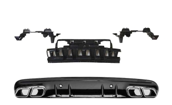 HECKDIFFUSOR + AUSPUFFBLENDEN (CHROM) IM C63 AMG OPTIK FÜR MERCEDES A205 C205 Coupe Cabrio